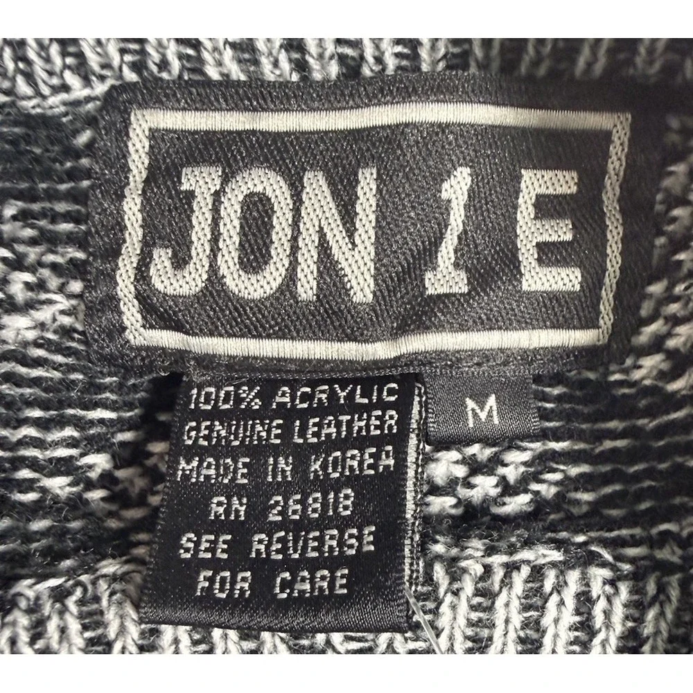 Vtg Jon 1 E Sweater Mens Medium Black Abstract Cosby Textured Chunky Knit 90s